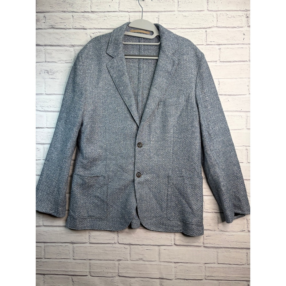 Eleventy Milano Mens Blue Linen Cotton Knit Blazer Jacket 54 IT